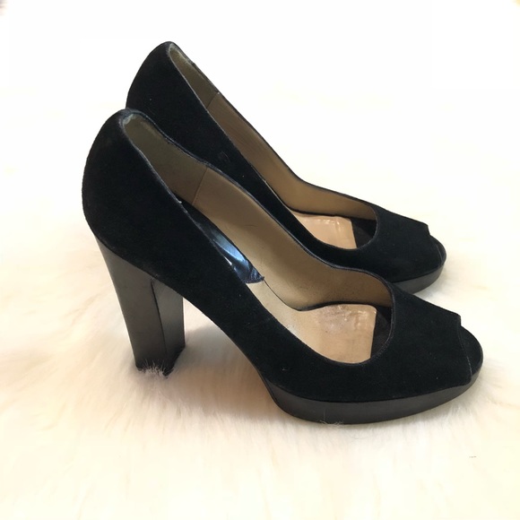 Michael Kors Size 6.5 Black Suede Open Toe Heels - Picture 2 of 8